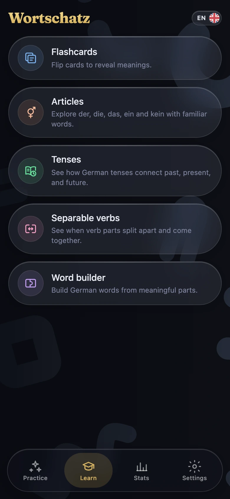 Learn — German grammar and flashcards