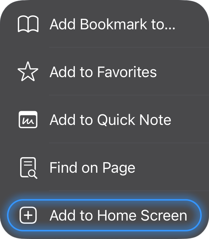 Add to Home Screen option
