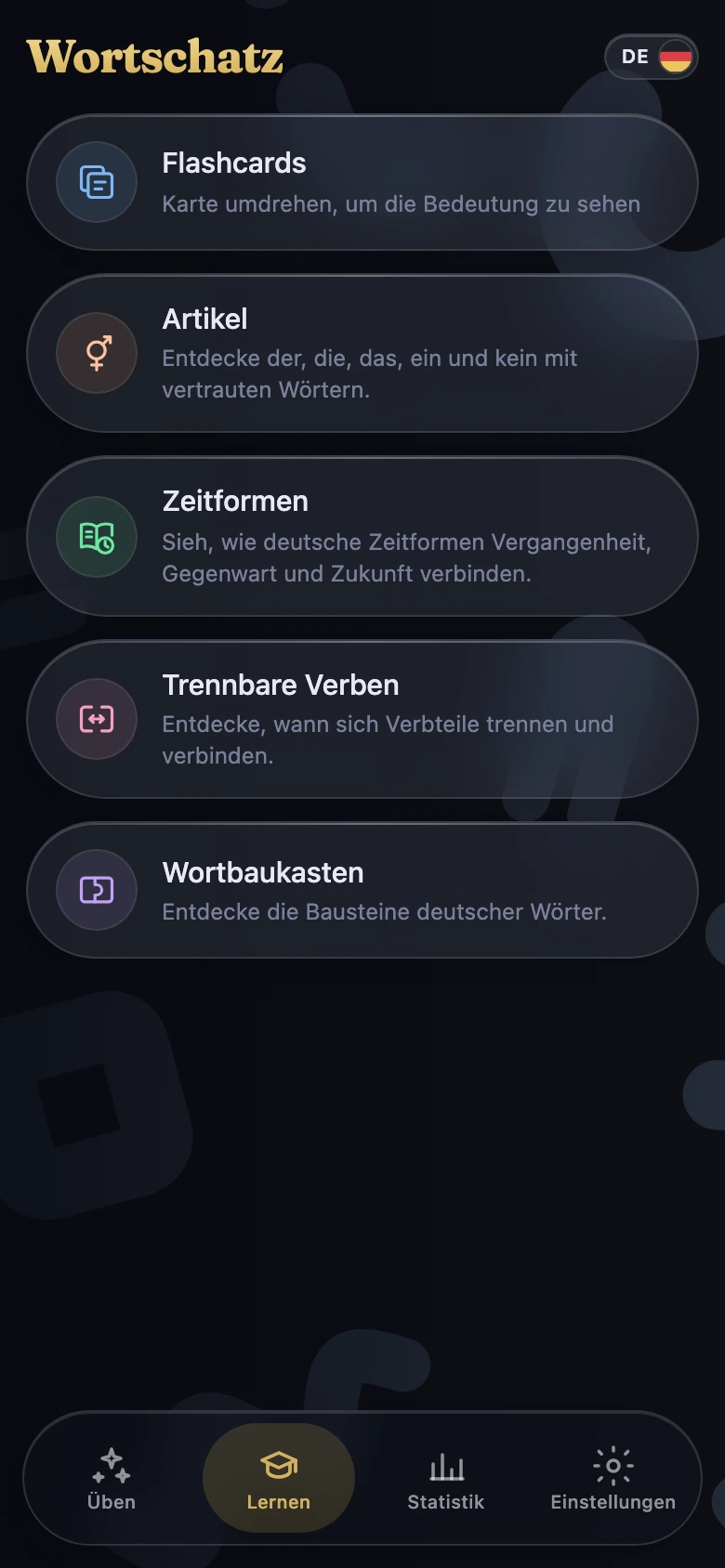 Lernen — Deutsche Grammatik und Lernkarten