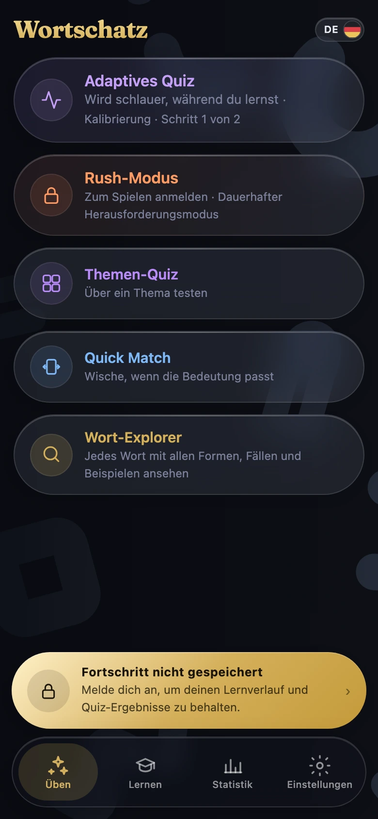 Üben — Deutsche Vokabeln festigen