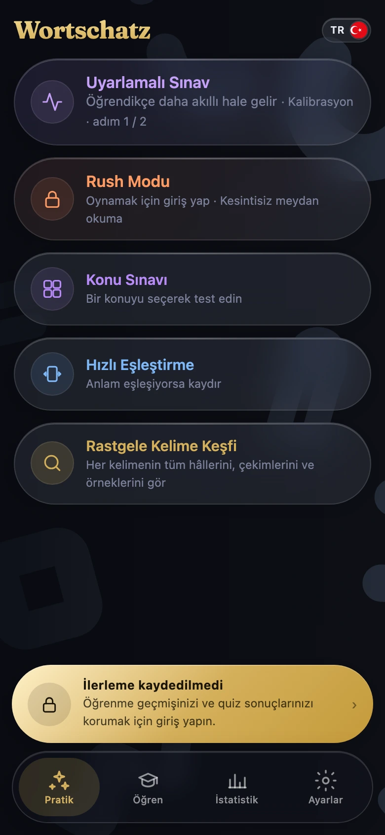Pratik — Almanca kelime alıştırmaları